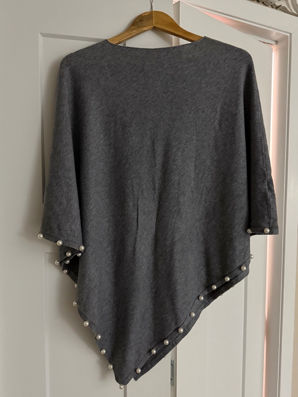 Gray Pearl-Trim Poncho Sweater EUC